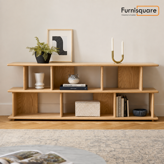 Wooden Low-Profile Bookshelf for Living Room
