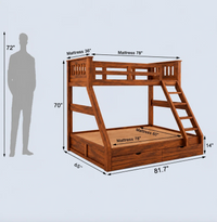 Wooden Loft Bunk Bed with Double Bed & Storage Drawers