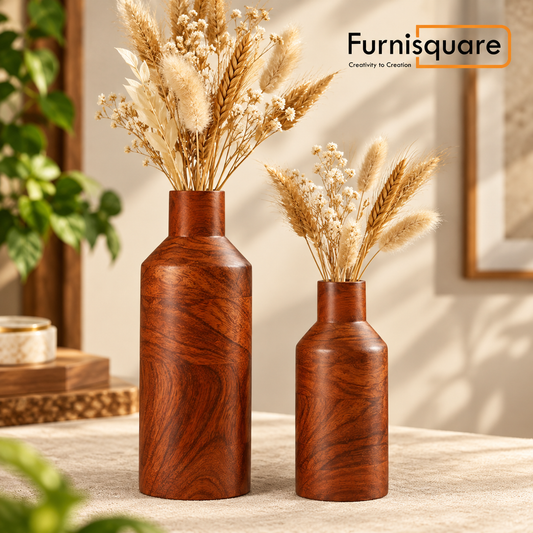 Sheesham Wood Flower Vases for Table Decor