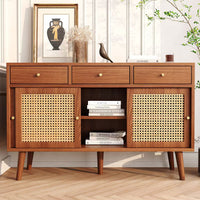 Wooden Sideboard with Rattan Sliding Doors & Drawers