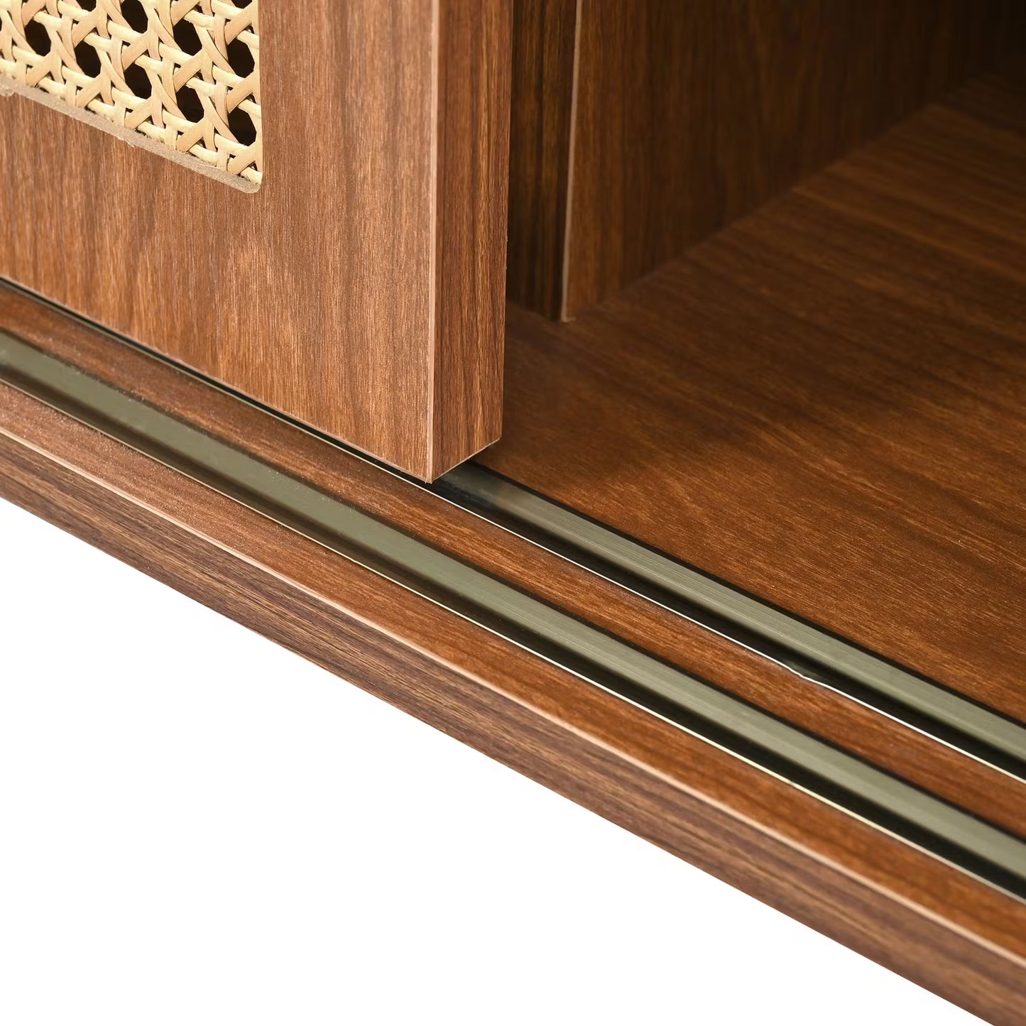 Wooden Sideboard with Rattan Sliding Doors & Drawers