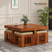 Wooden Coffee Table with 4 Stools