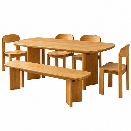 Solid Wood Dining Table 6 Seater with Bench for Dining Room