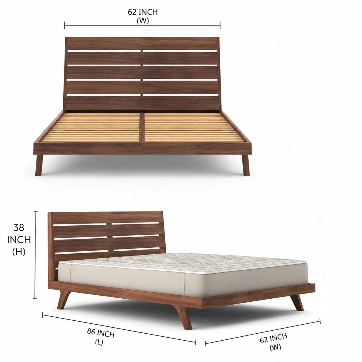 Solid Wood Queen Size Bed without Storage for Bedroom