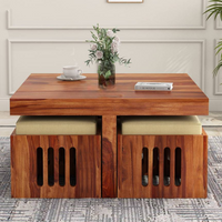 Wooden Coffee Table with 4 Stools