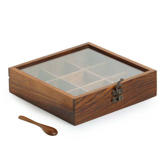 Solid Sheesham Wood Spice Box With Spoon