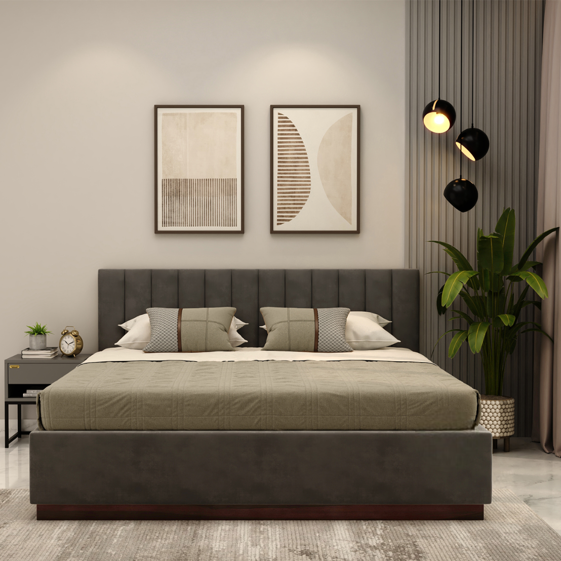 Queen Size Upholstered Bed with Cushioned Headboard