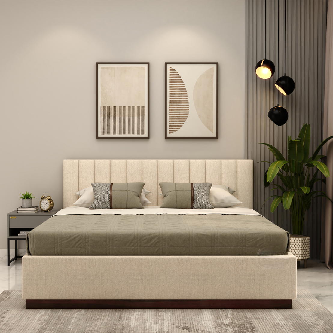 Queen Size Upholstered Bed with Cushioned Headboard