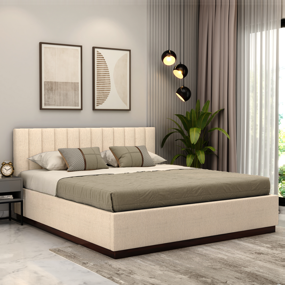 Queen Size Upholstered Bed with Cushioned Headboard