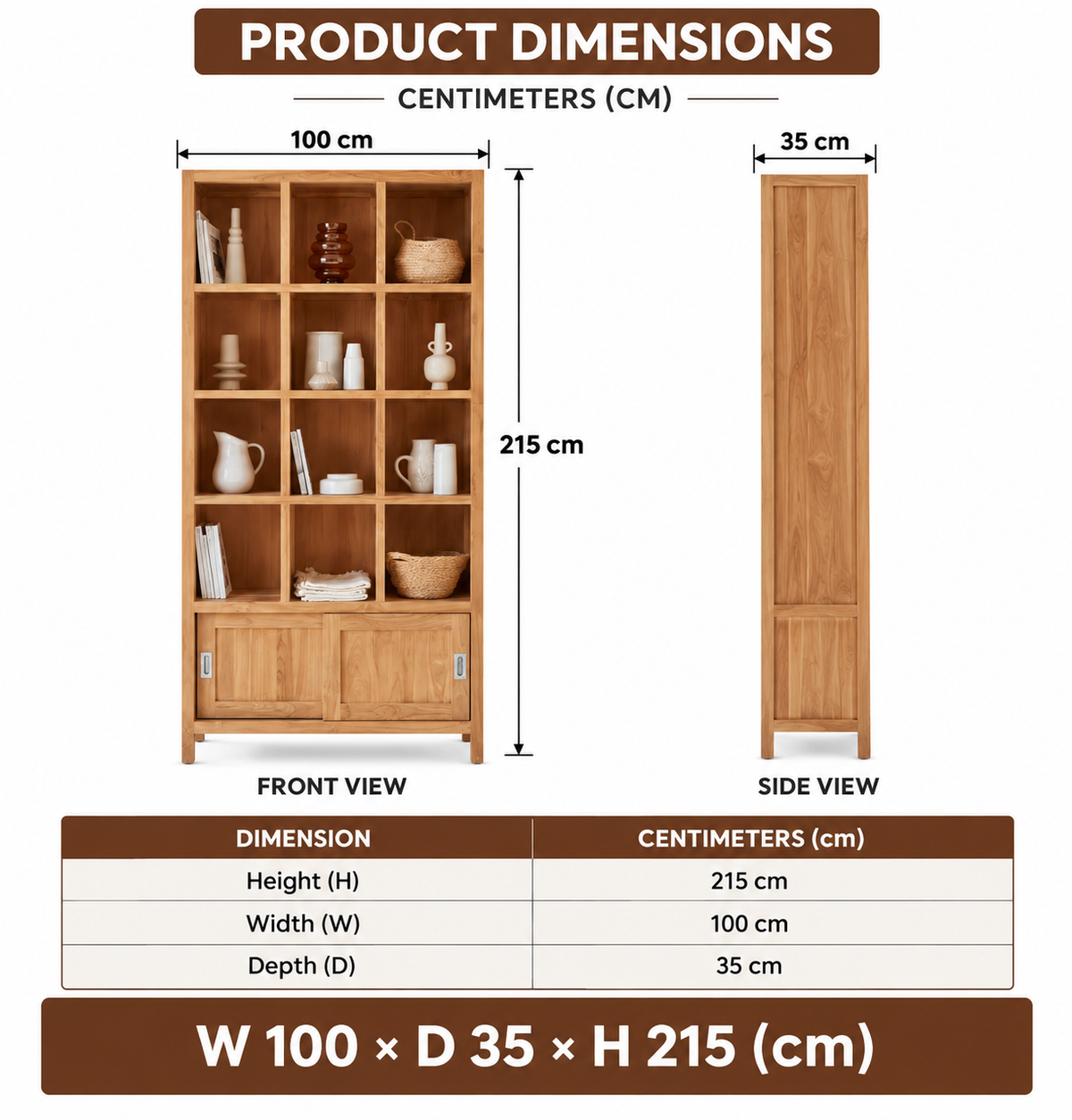 Wooden Bookshelf for Living Storage in Honey Finish