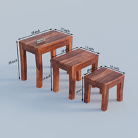 Solid Wood Nesting Tables Set of 3 Stools for Living Room