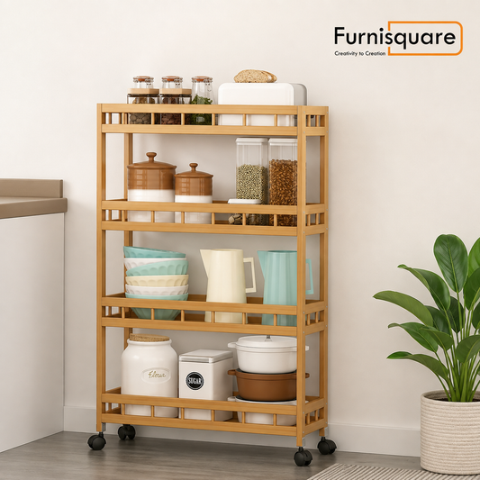 Solid Wood Rolling Bar Trolley