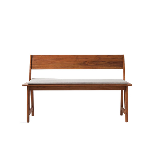 Wooden Bench with Upholstery Seat in Natural Finish
