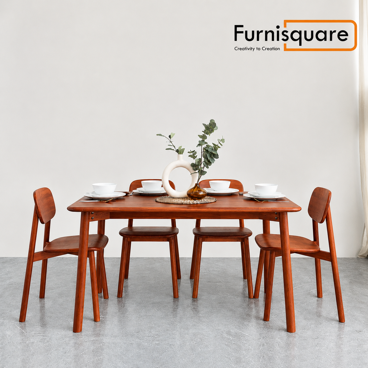Solid Wood Dining Table 4-Seater Set for Dining Room in Natural Finish