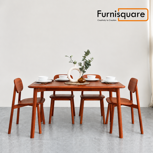 Solid Wood Dining Table 4-Seater Set for Dining Room in Natural Finish