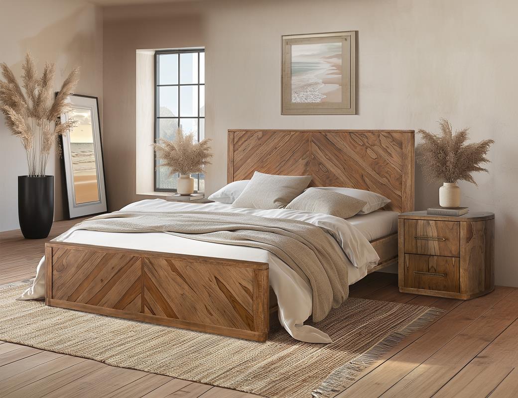 Wooden King Bed with Herringbone Wood Design