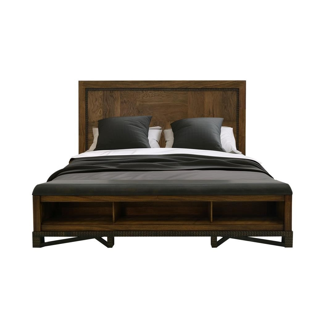 Solid Wood King Bed with Storage Bench and Headboard