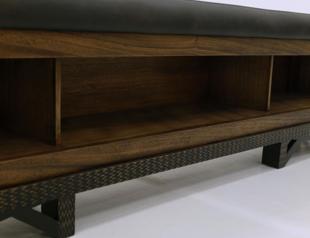 Solid Wood King Bed with Storage Bench and Headboard