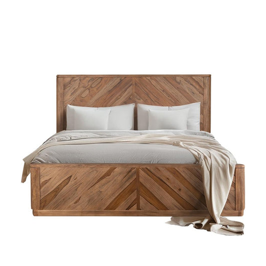 Wooden King Bed with Herringbone Wood Design