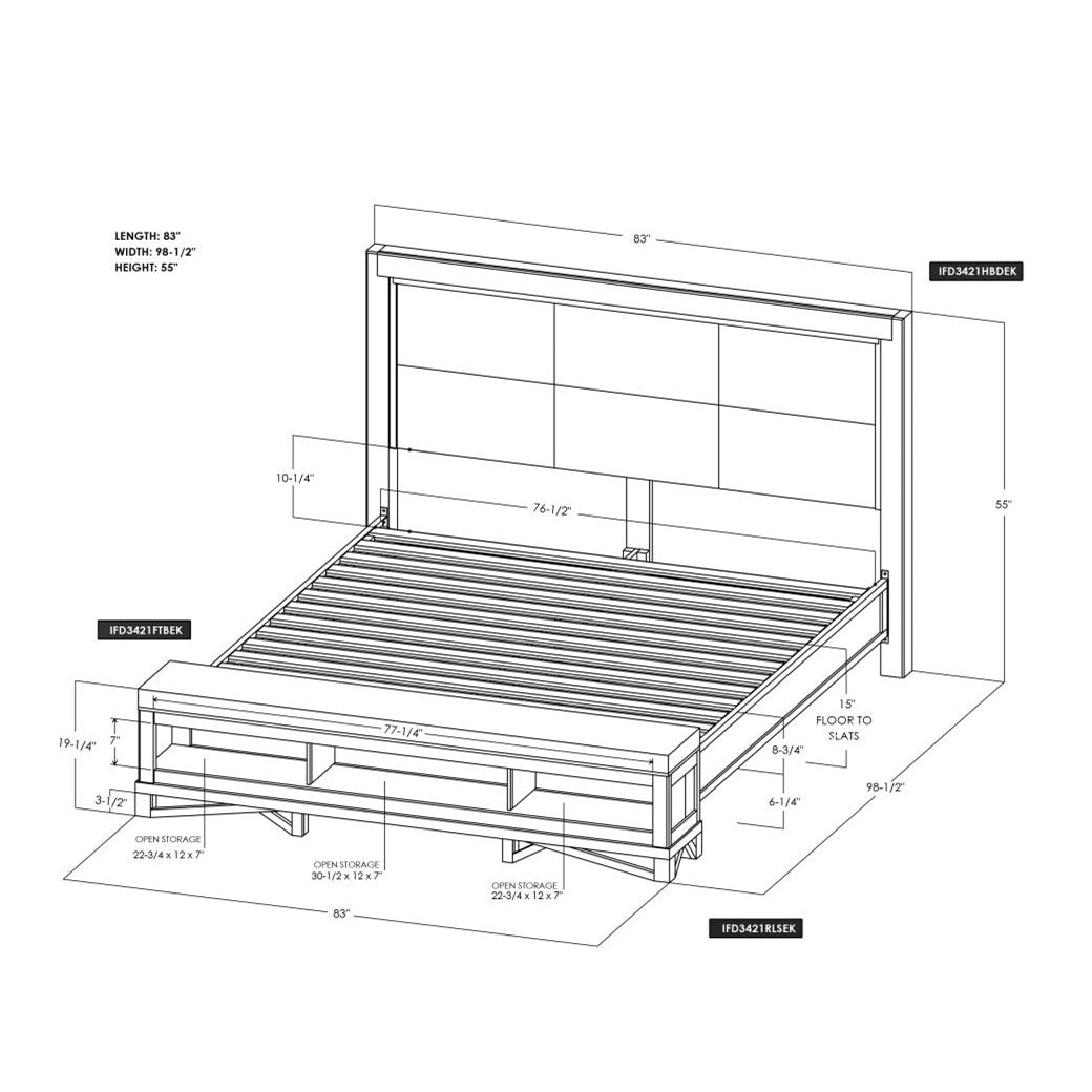 Solid Wood King Bed with Storage Bench and Headboard
