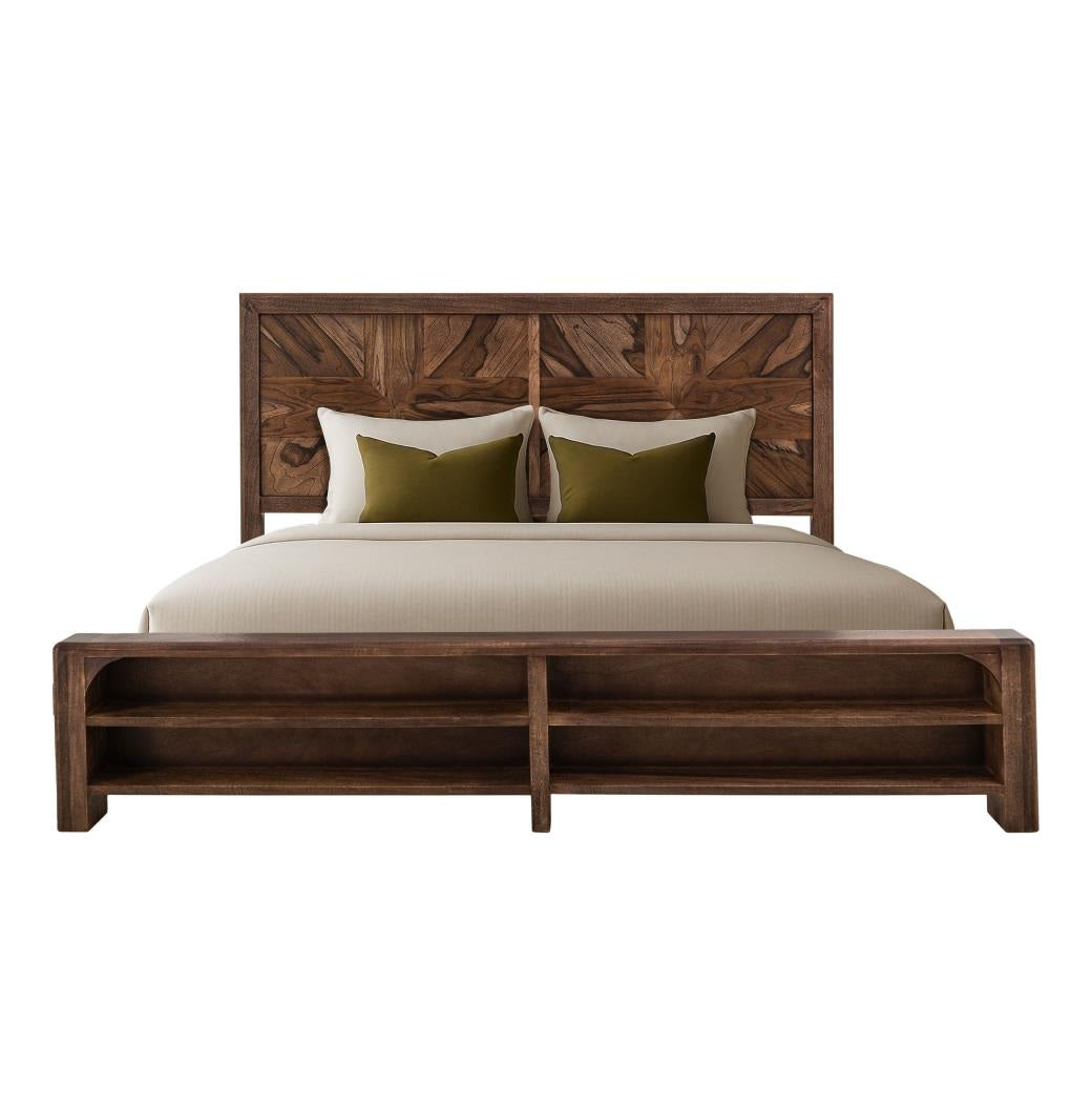 Solid Wood King Bed with Storage Bench in Rustic Teak Finish