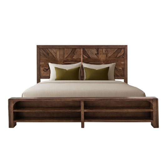 Solid Wood King Bed with Storage Bench in Rustic Teak Finish