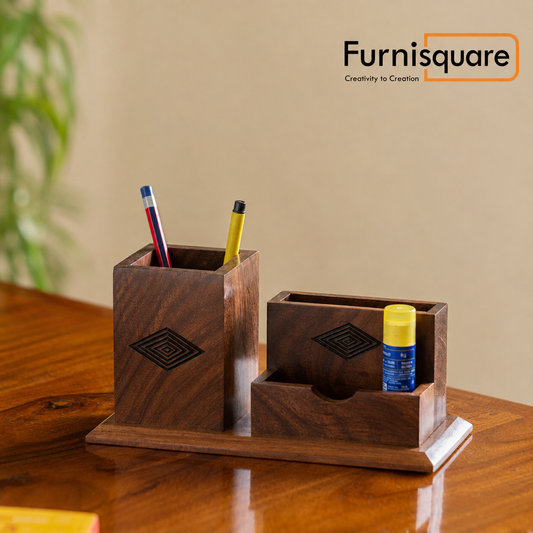 Sheesham Wood Hand-Carved Table Stationery Organizer
