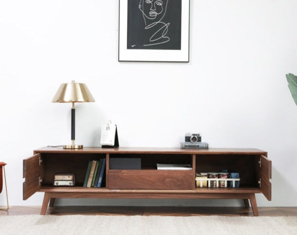 Wooden TV Cabinet with Storage for Living Storage in Natural Finish