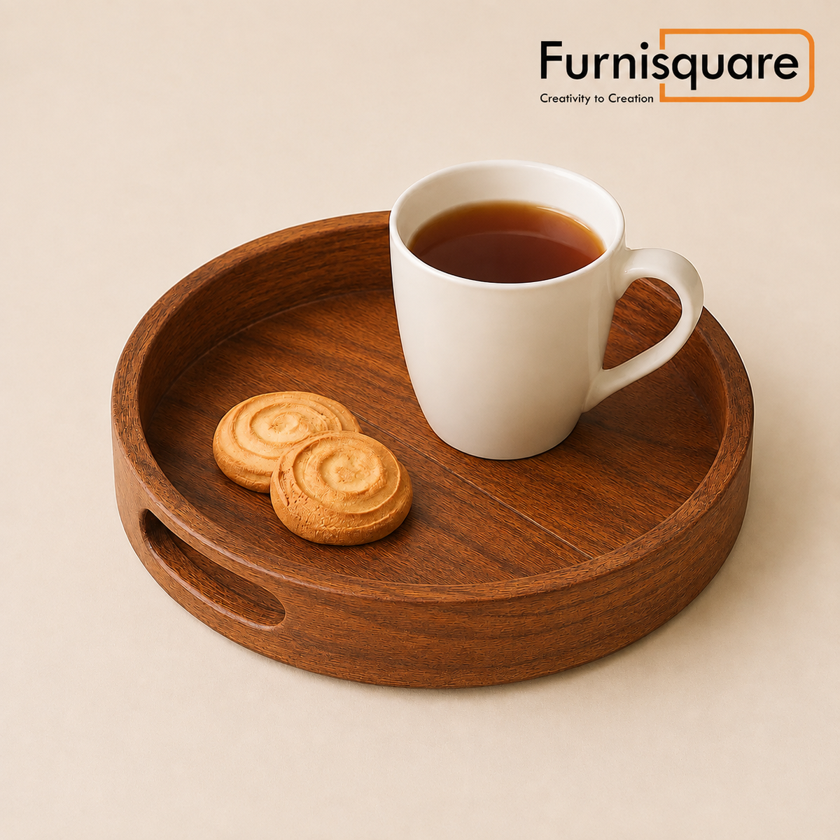 Wooden Round Serving Tray for Tea, Snacks & Coffee