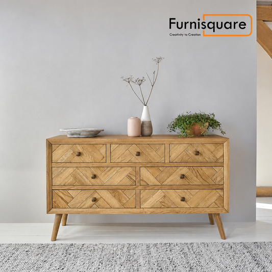 Wooden Chest of Drawer for Living Room in Natural Finish