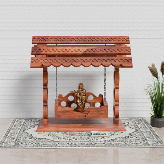 Wooden Jhula for Lord Krishna in Natural Finish