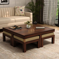 Solid Sheesham Wood  Coffee Table with 4 Stools for Living Room
