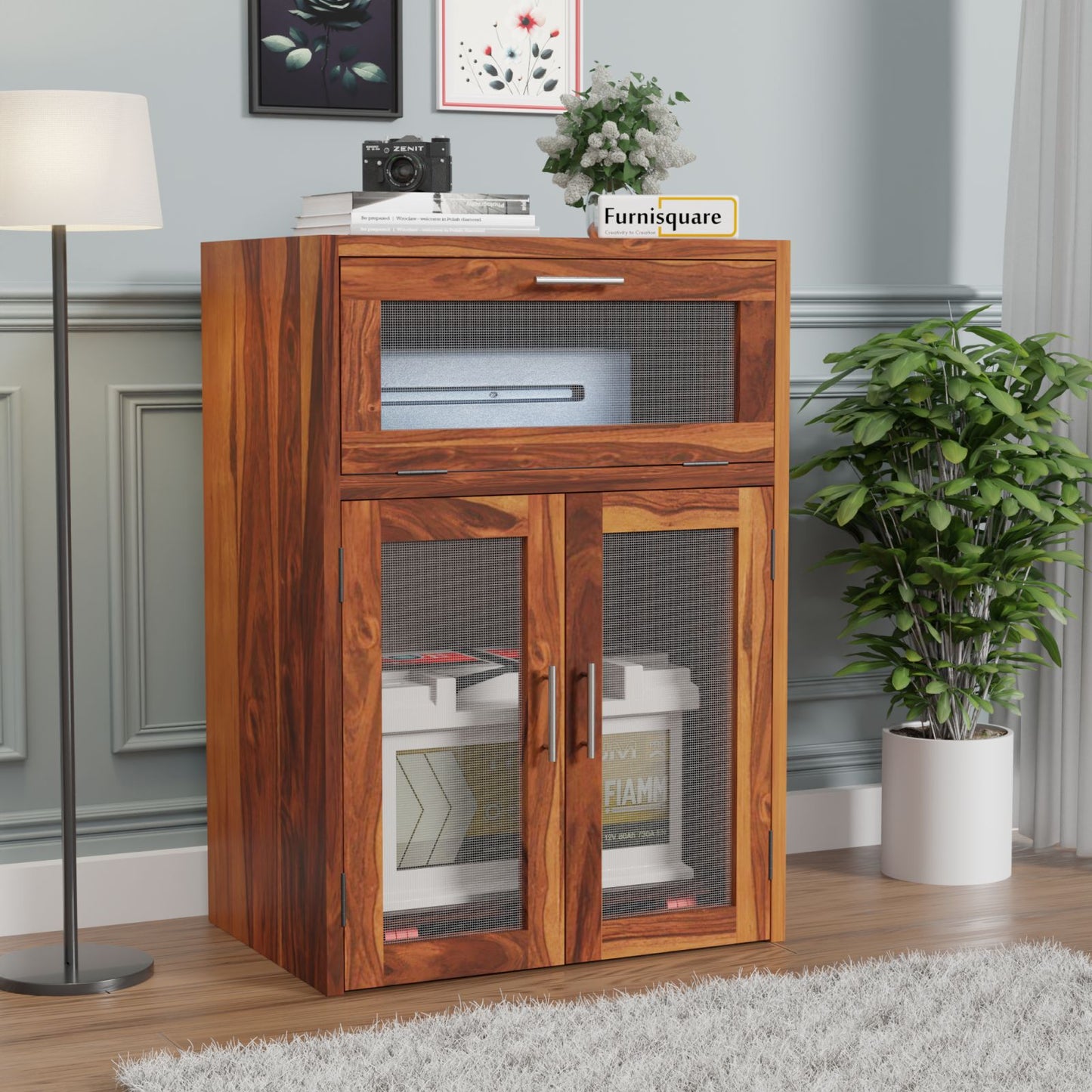 Wooden Storage Cabinet for Battery & Inverter Space