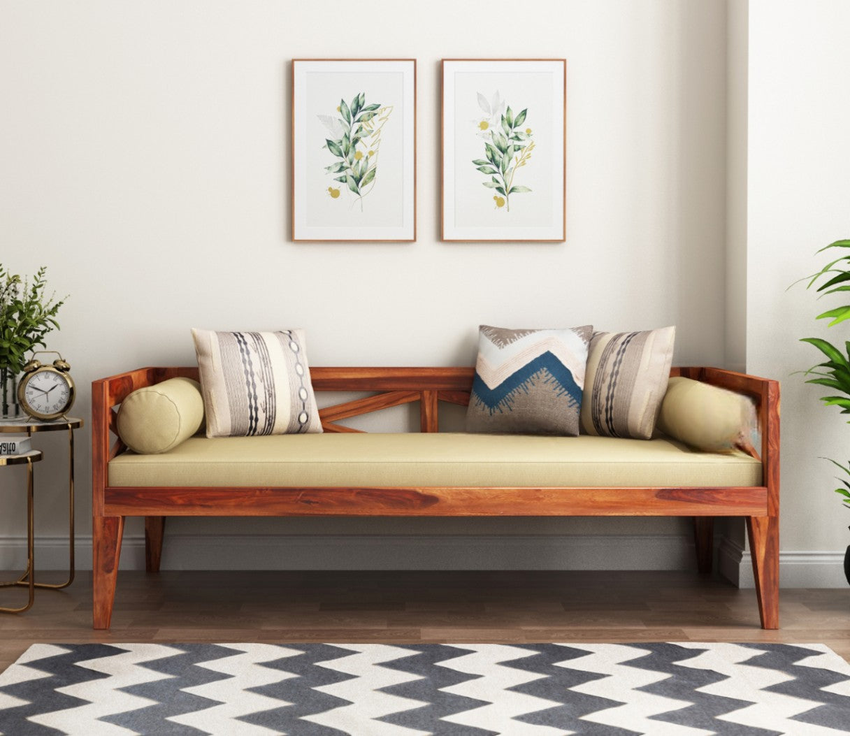 Solid Wood Divan with Mattress (Honey Finish)