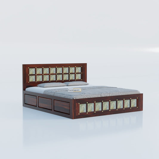 Solid Wood Queen Size Bed with Storage for Bedroom