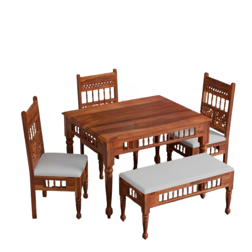 Wooden Dining Table 4 Seater with Cushioned Bench for Dining Room