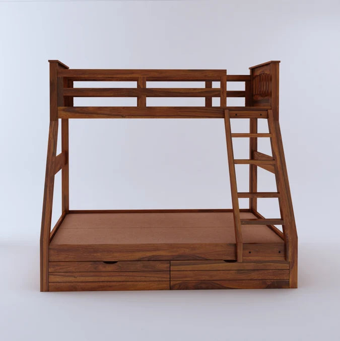 Wooden Loft Bunk Bed with Double Bed & Storage Drawers