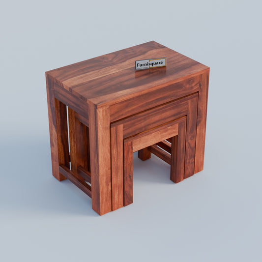 Wooden Nesting Tables Set of 3 Stools for Decor & Living Room