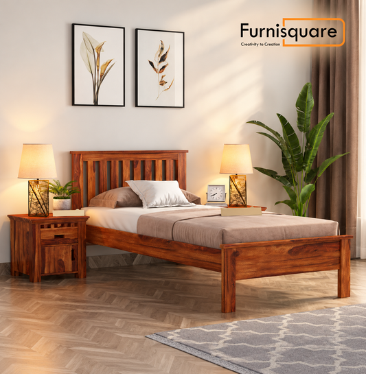 Solid Sheesham Wood Single Bed Without Storage for Bedroom | Furniture for Home