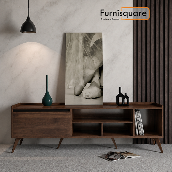Solid Wood TV Unit for Living Room in Walnut Finish