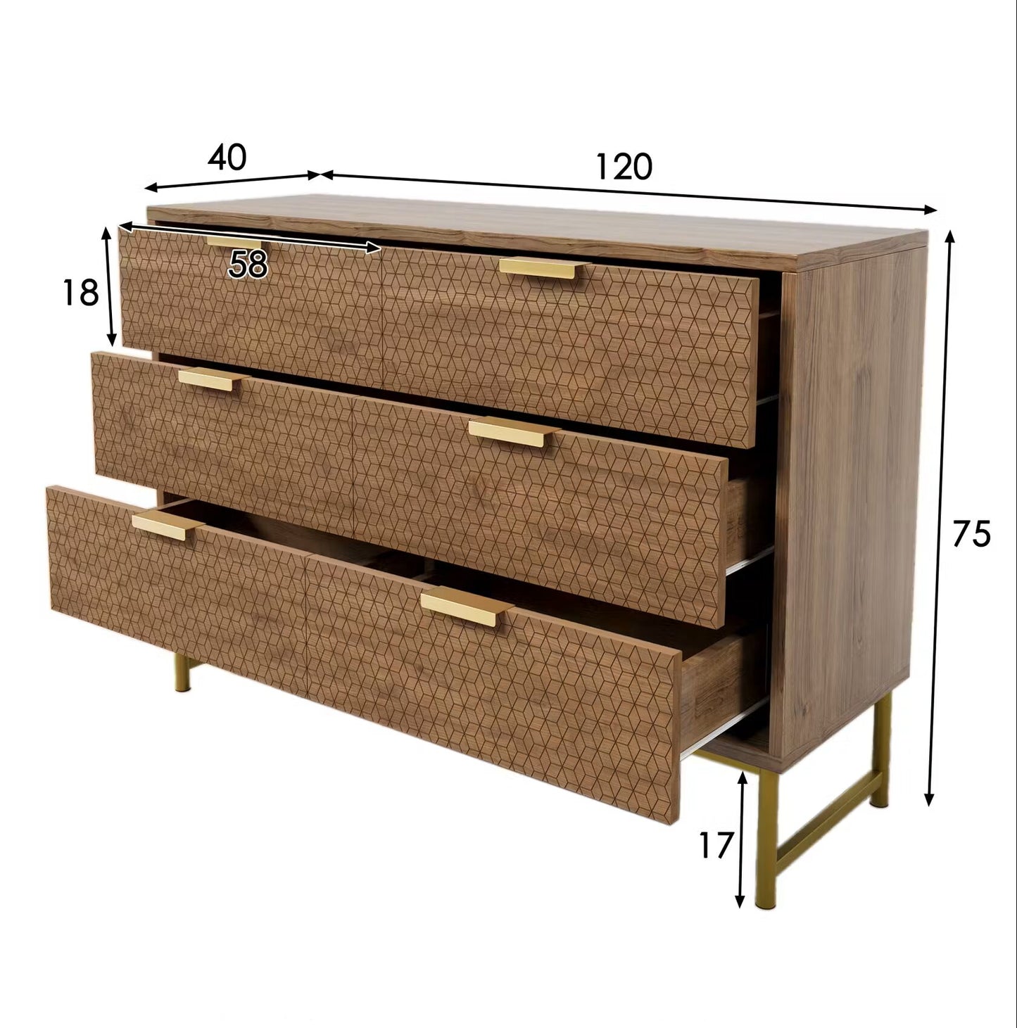 Wooden Chest of Drawer for Living Room in Natural Finish