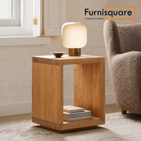 Wooden Cube Side Table with Open Storage | Solid Wood End Table