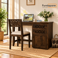 Wooden Study Table with Drawers Storage in Walnut Finish