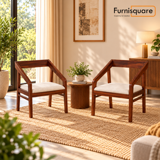 Solid Wood Dining Chair Set of 2 for Dining Room in Walnut Finish