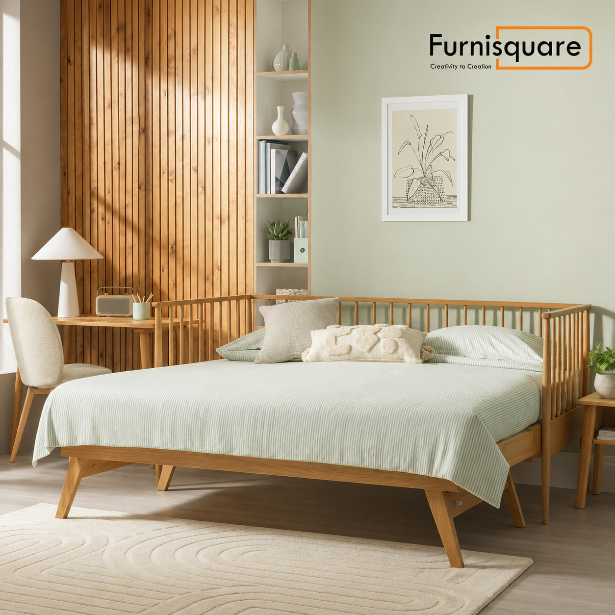 Wooden Pull Out Twin Single Bed for Kid's Bedroom