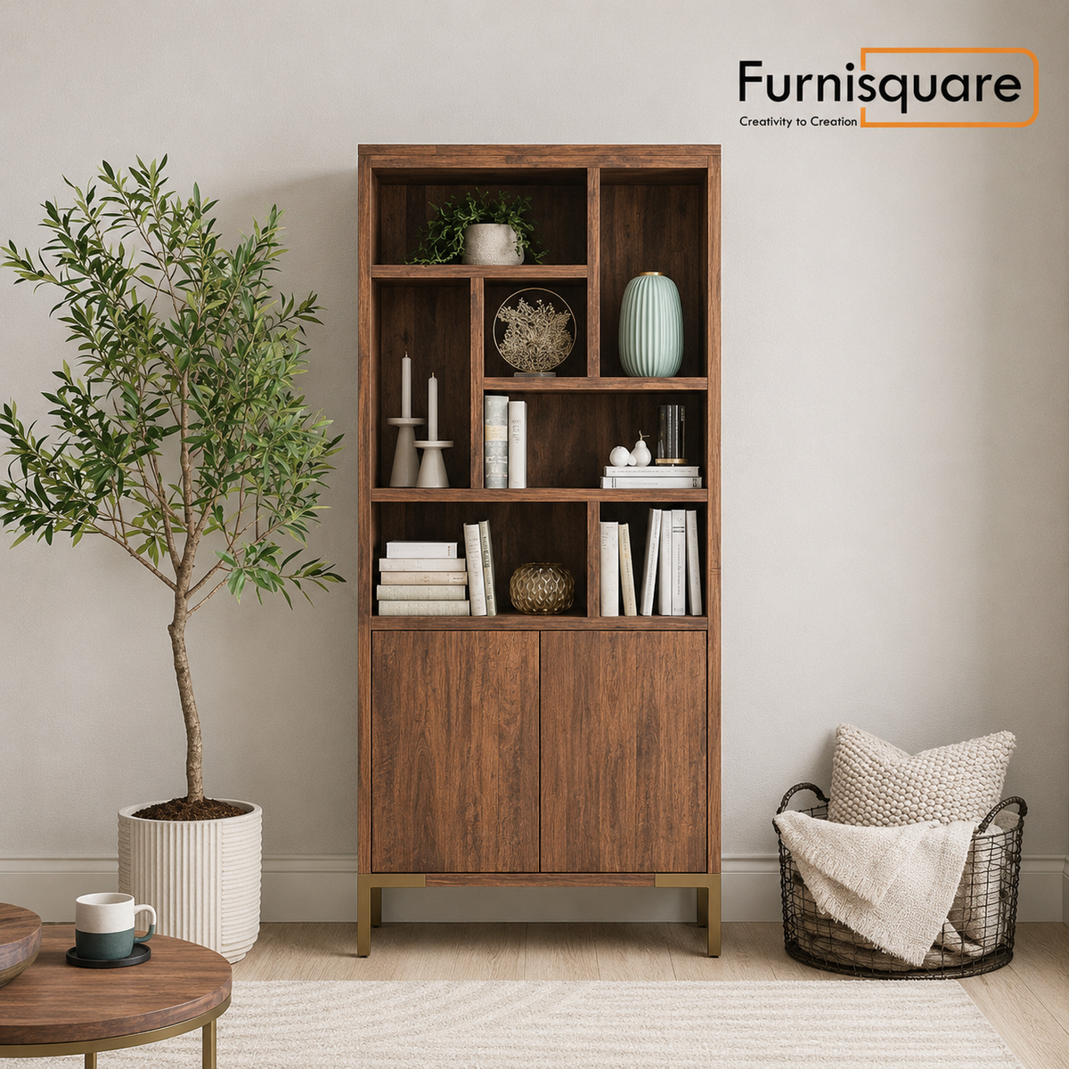 Solid Wood Bookshelf for Living Storage