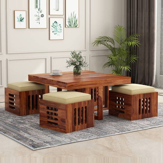 Wooden Coffee Table with 4 Stools
