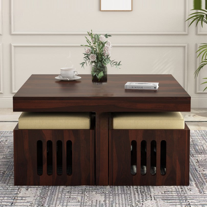 Wooden Coffee Table with 4 Stools