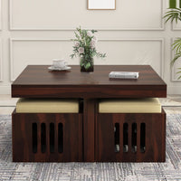 Wooden Coffee Table with 4 Stools