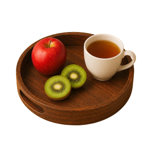 Wooden Round Serving Tray for Tea, Snacks & Coffee